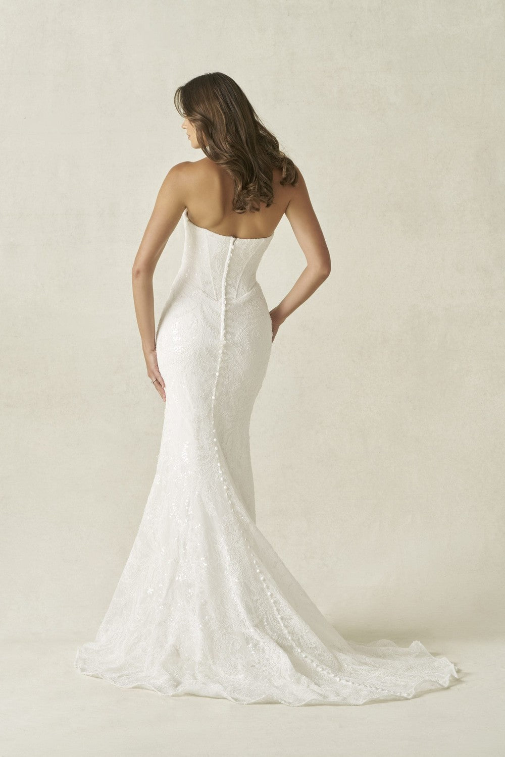 Modern Lace Sheath Wedding Dress With Detachable Overskirt by Allure Bridals — image 2 of 5