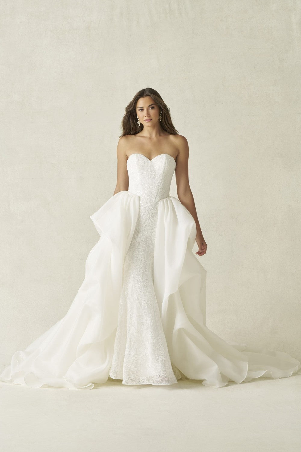 Modern Lace Sheath Wedding Dress With Detachable Overskirt