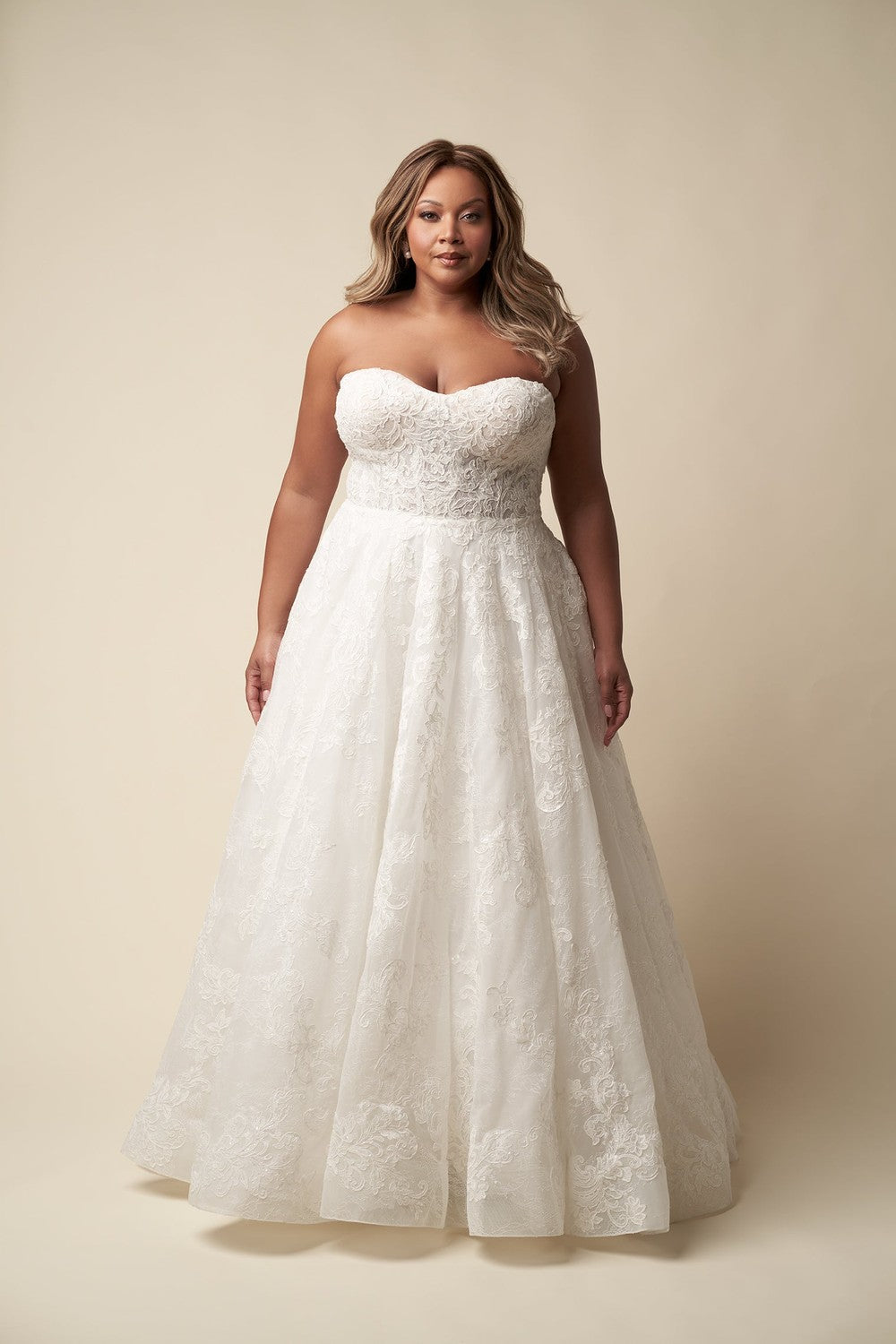 Plus-Size Embellished Lace Ball Gown With Buttons by Allure Bridals — image 1 of 4