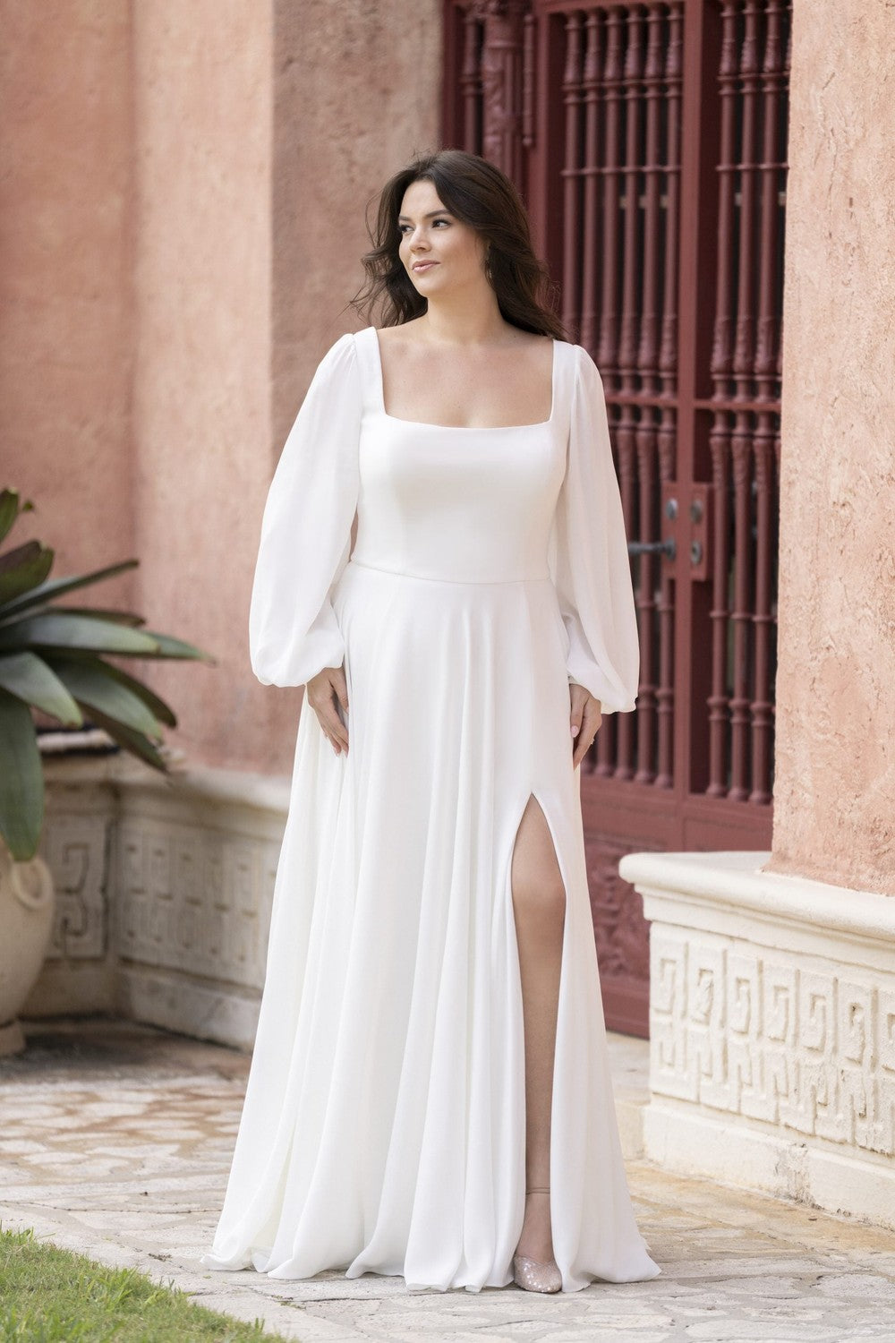 Plus-Size Simple Off-The-Shoulder Fit-And-Flare Wedding Dress by Allure Bridals — image 1 of 2