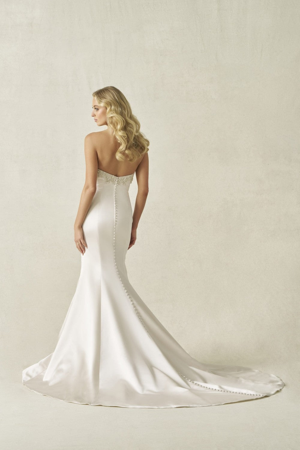 Plus-Size Sleek Embellished Satin Fit-And-Flare Wedding Dress With Buttons by Allure Bridals — image 3 of 3