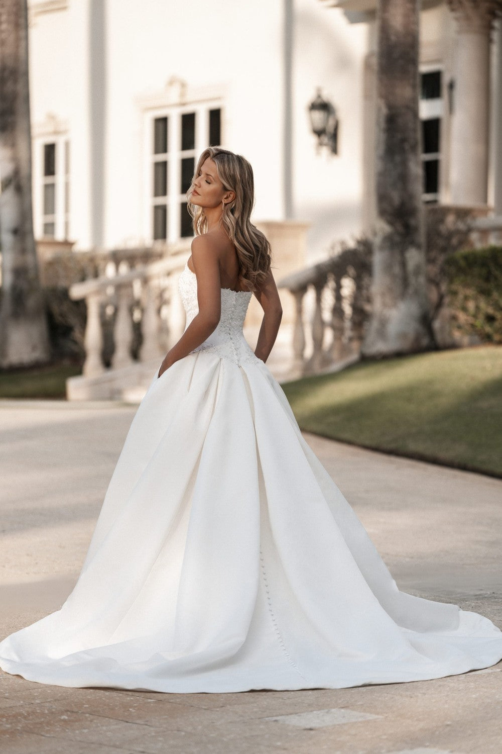 Regal And Romantic Drop-Waist Embellished Satin Ball Gown With Buttons by Allure Bridals — image 2 of 2