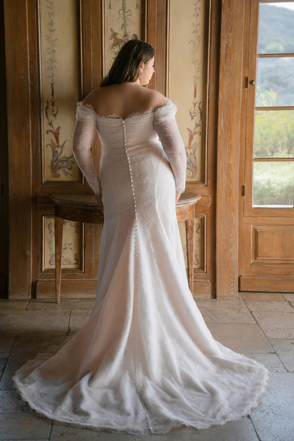 Plus-Size Romantic Lace Off-The-Shoulder Sheath Dress | Kleinfeld Bridal Plus-Size Romantic Lace Off-The-Shoulder Sheath Dress | Kleinfeld Bridal