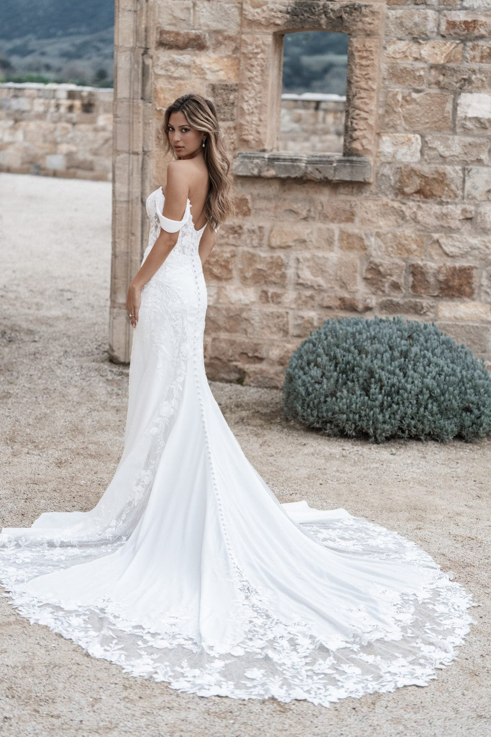 Romantic Off-The-Shoulder Fit-and-Flare Wedding Dress With Buttons by Allure Bridals — image 2 of 2