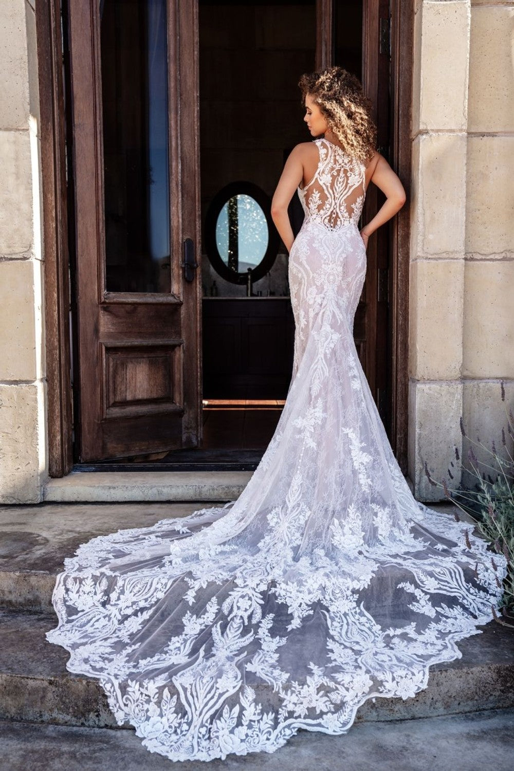 Sleeveless V-neck Sheath Wedding Dress With Illusion Lace Back by Allure Bridals — image 2 of 2