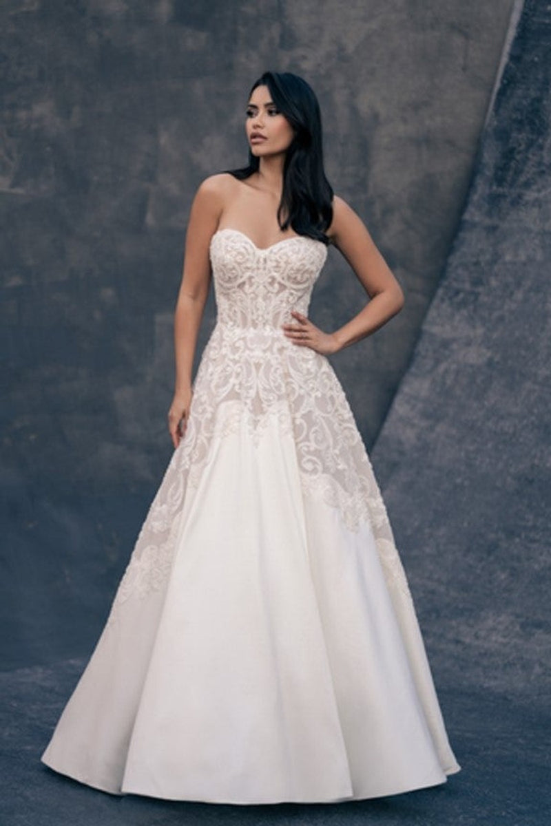 beaded lace strapless wedding dress A-line Wedding Dress With Beaded Bodice