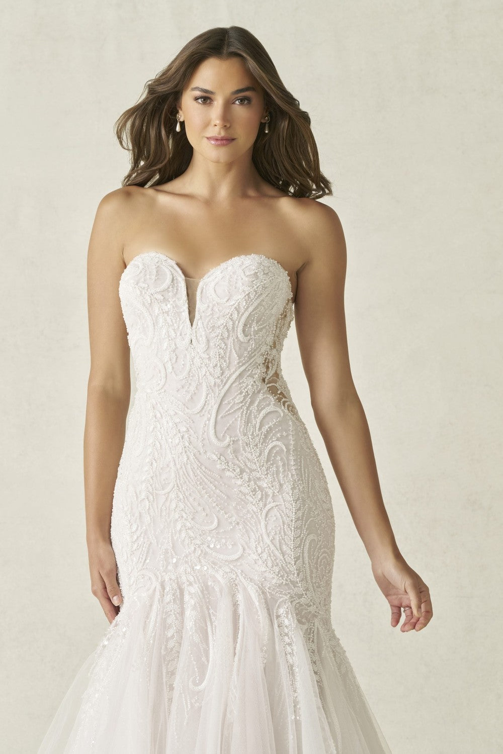Strapless Lace Fit-and-Flare Wedding Dress With Tulle Skirt by Allure Bridals — image 2 of 3