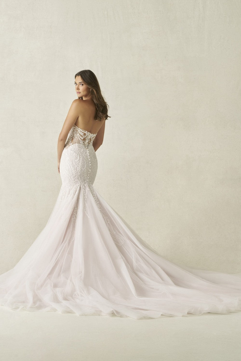 Strapless Lace Fit-and-Flare Wedding Dress With Tulle Skirt by Allure Bridals — image 3 of 3