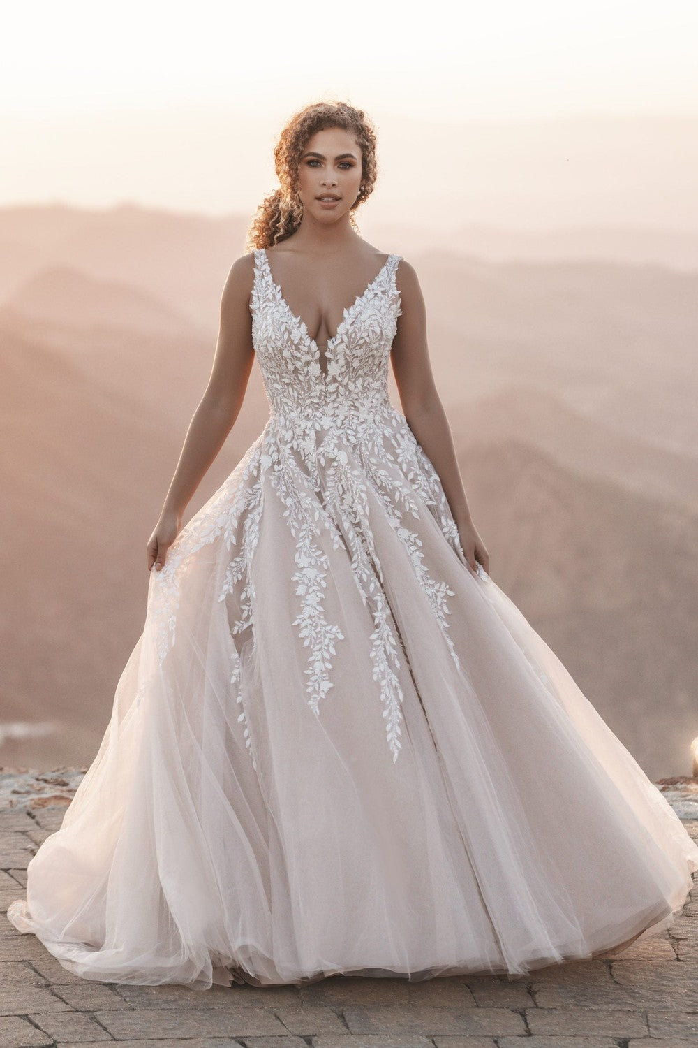 Plus-Size V-Neck Tulle Ball Gown With Open Back by Allure Bridals — image 1 of 2