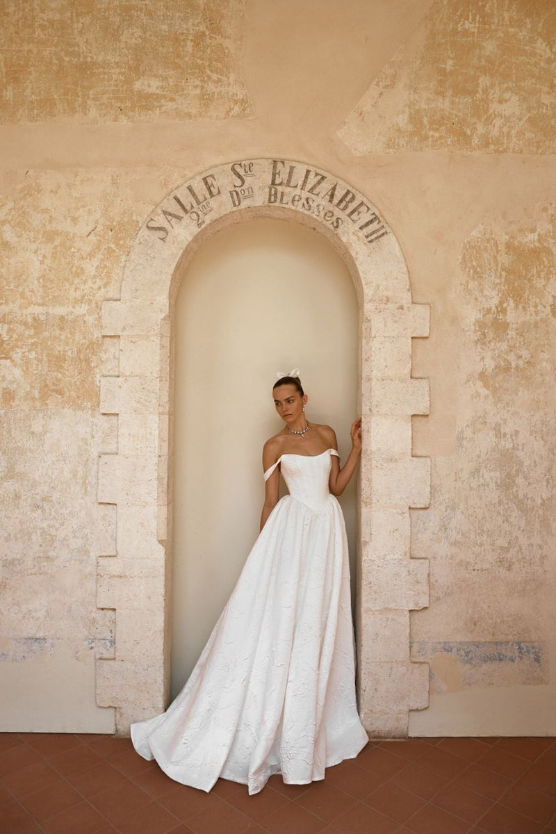 wedding dress a line square neck Brocade A-Line Wedding Dress