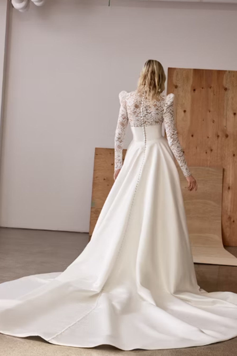 Modest Long Sleeve Lace And Satin Ball Gown With Buttons by Alyne by Rita Vinieris — image 2 of 2