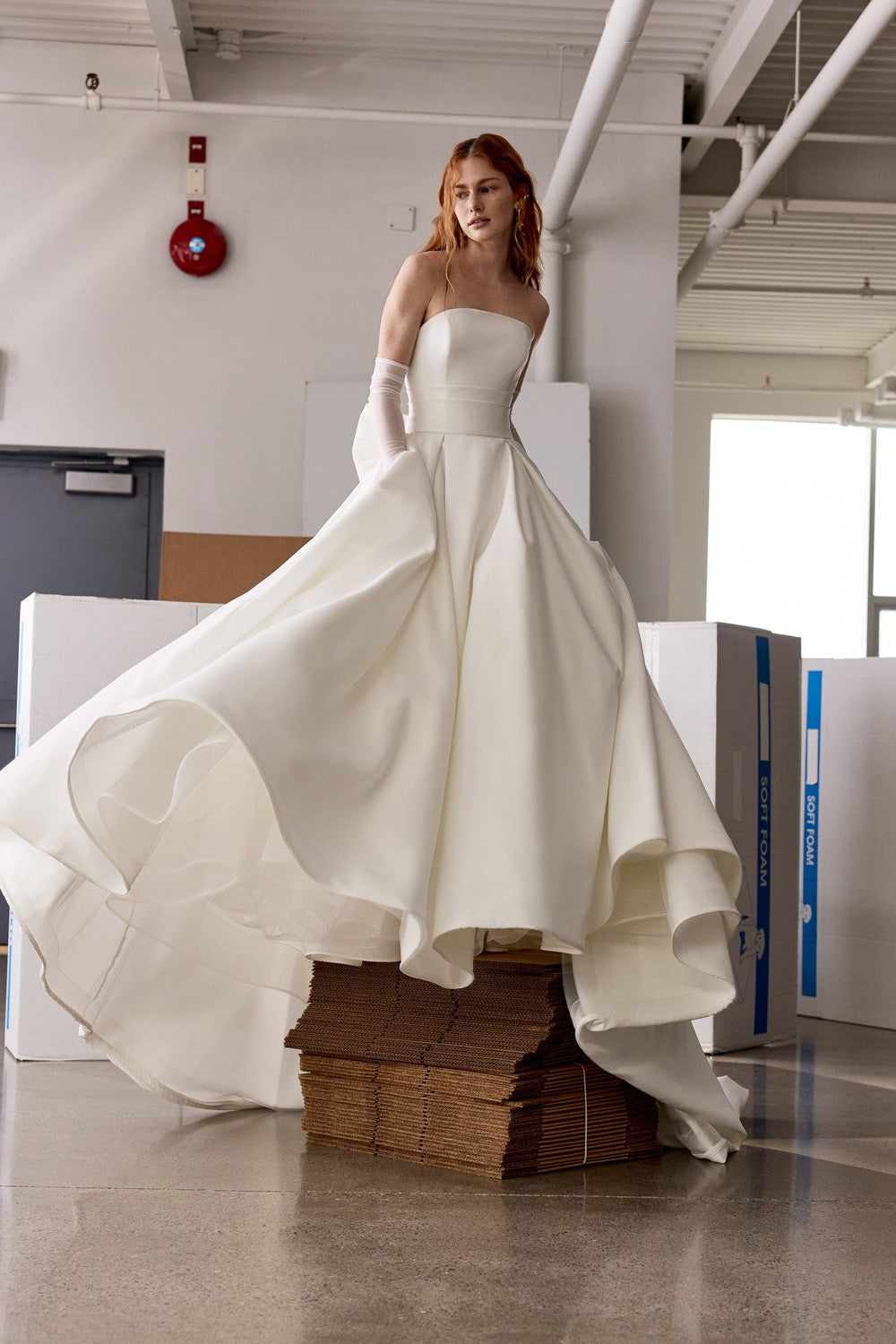 Chic And Simple Strapless Satin Ball Gown With Bow And Buttons by Alyne by Rita Vinieris — image 1 of 2