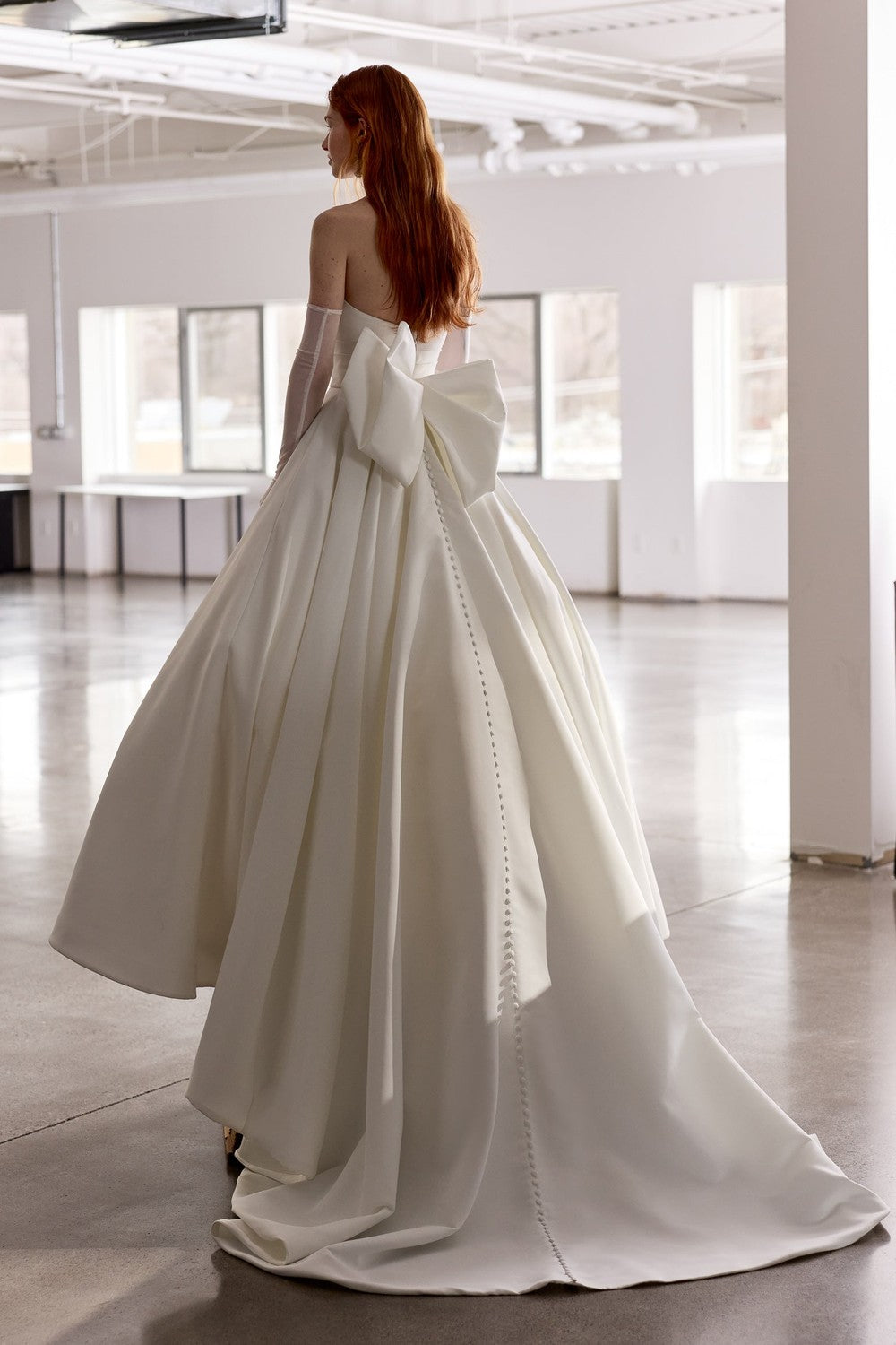 Chic And Simple Strapless Satin Ball Gown With Bow And Buttons by Alyne by Rita Vinieris — image 2 of 2