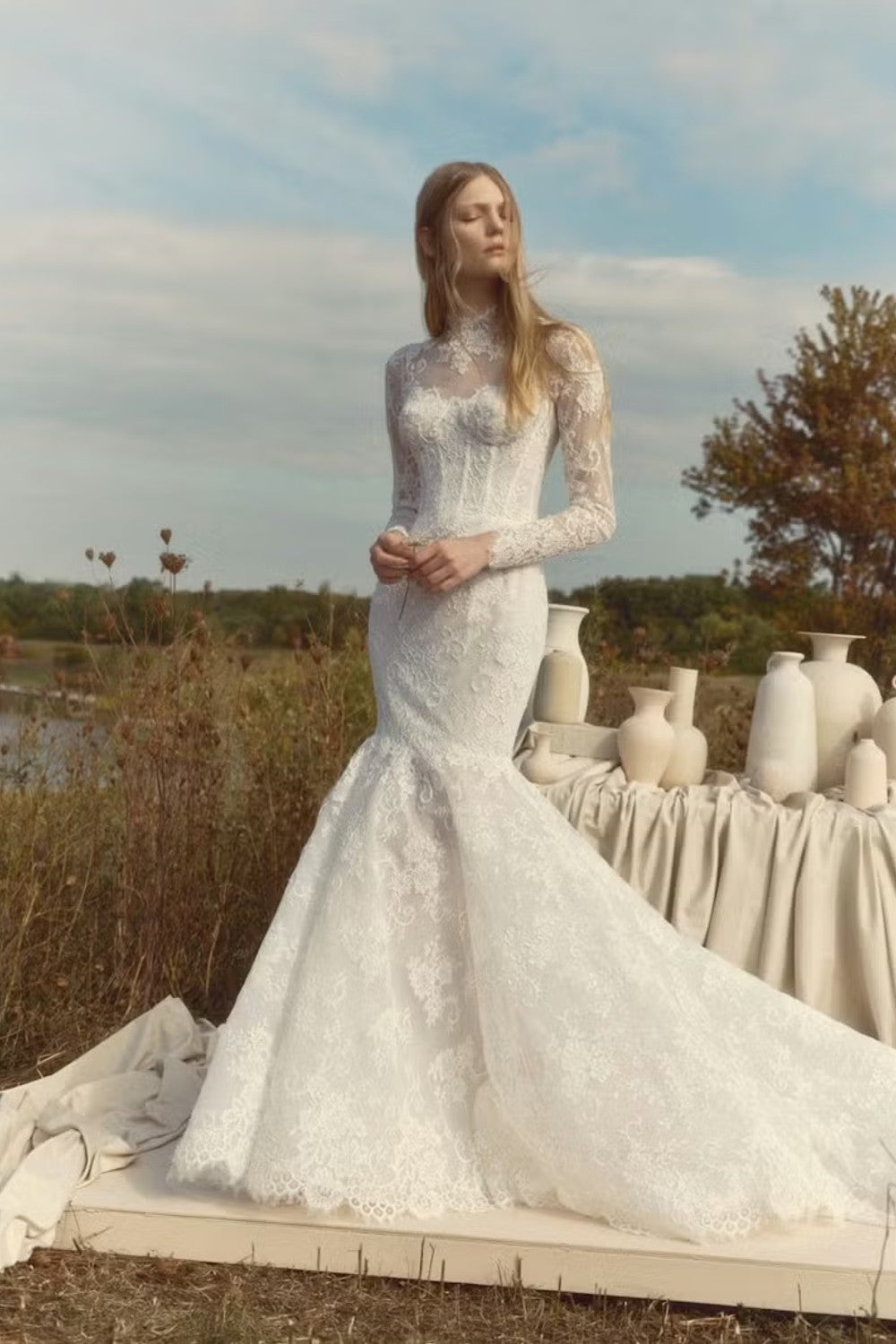 Long‑Sleeve Lace Mermaid Gown With Illusion High Neckline by Alyne by Rita Vinieris — image 1 of 2