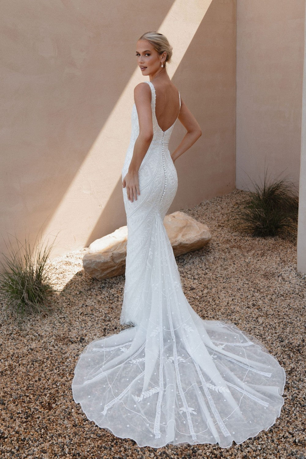 Beaded Square-Neck Fit-and-Flare Wedding Dress by Anna Campbell — image 2 of 2