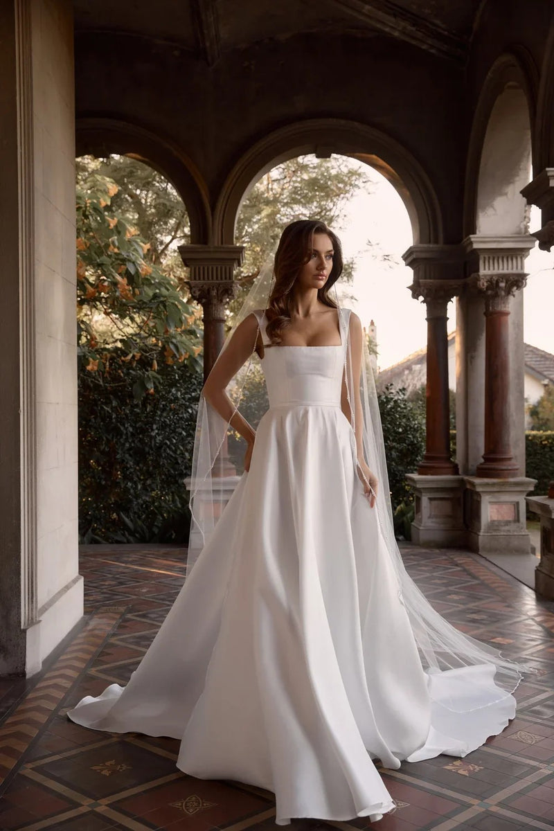 Sleek Square-Neck Ball Gown