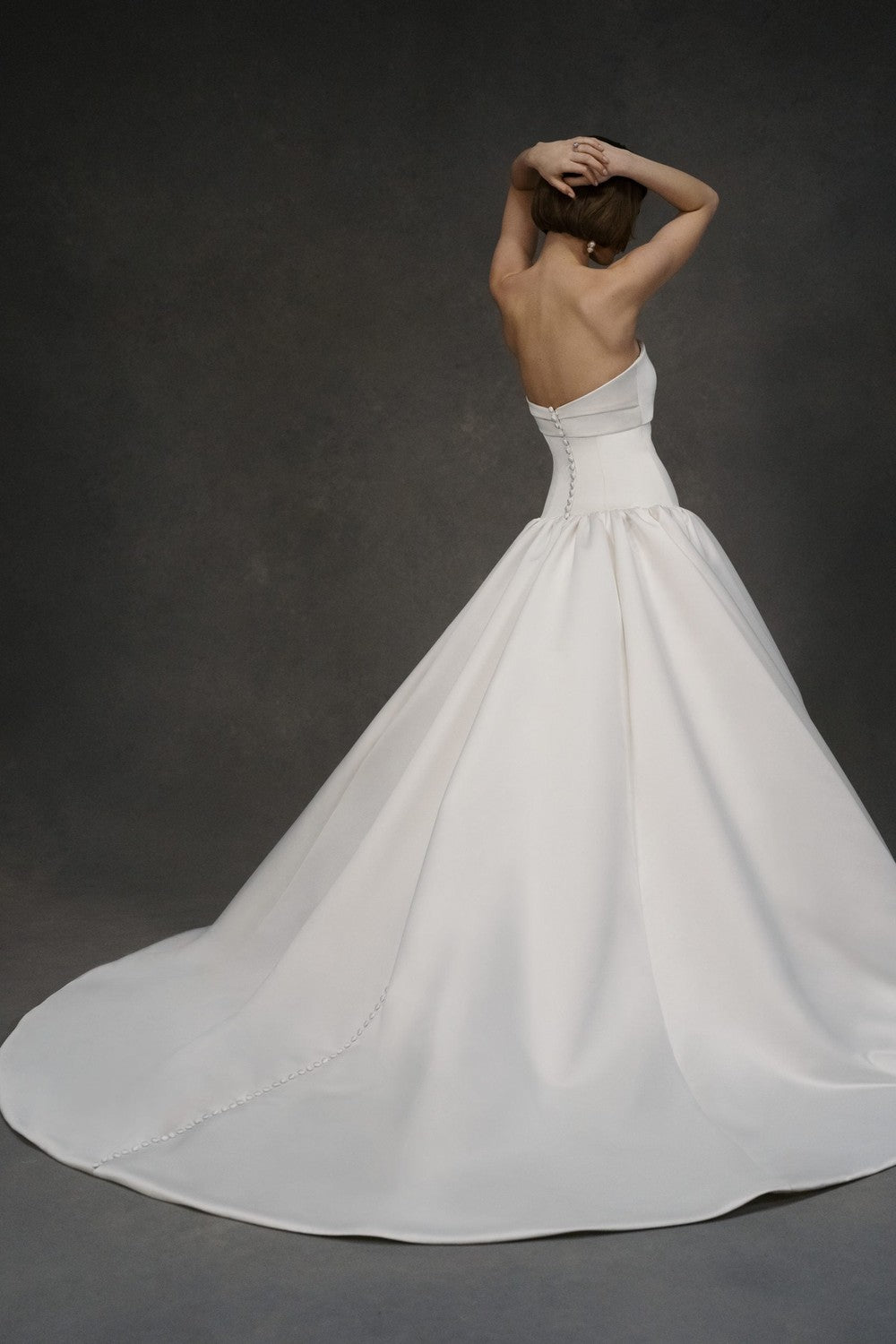 Chic And Elegant Drop-Waist Satin Ball Gown With Buttons by Anne Barge — image 2 of 2