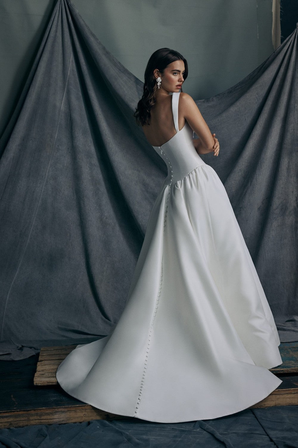 Sleek And Simple Ball Gown With Straps And Buttons by Anne Barge — image 2 of 2