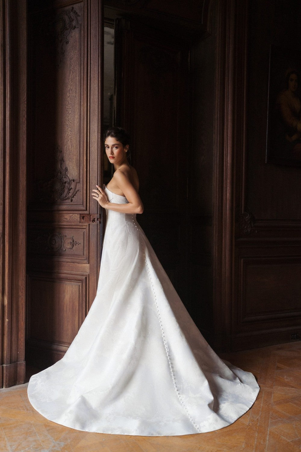 Strapless Peony-Printed Satin A-Line Wedding Dress by Anne Barge — image 2 of 2