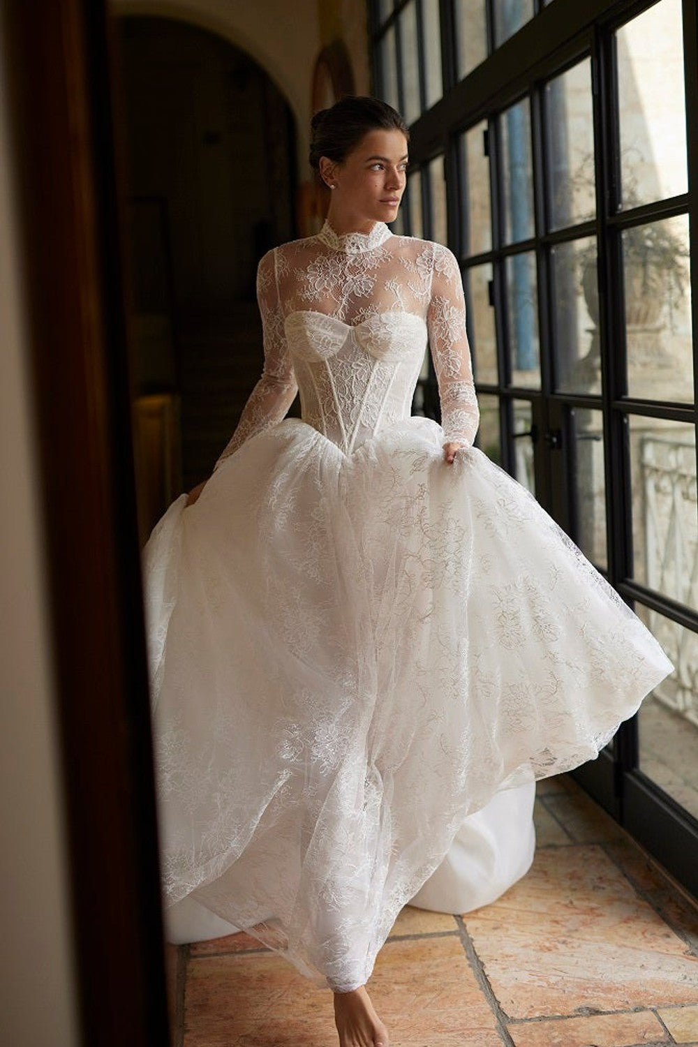 Basque-Waist Lace A-Line Wedding Dress With Detachable Bodysuit by Arava Polak — image 2 of 3