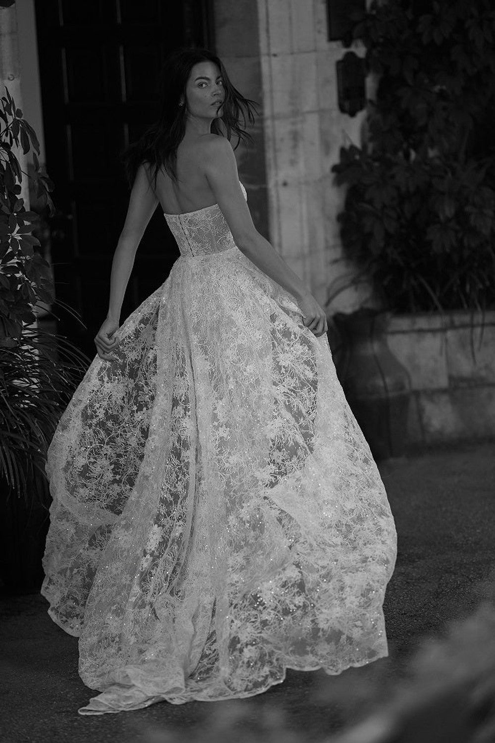 Chic And Glamorous Sparkly Lace Sheath Wedding Dress With Detachable Overskirt by Arava Polak — image 2 of 2