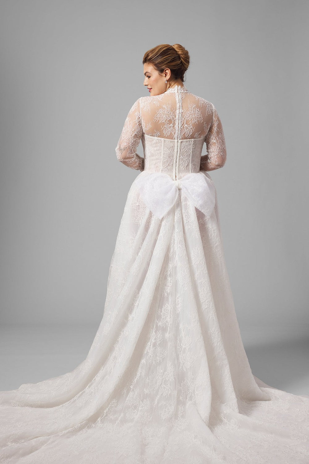 Plus-Size Basque-Waist Lace A-Line Wedding Dress With Detachable Bodysuit by Arava Polak — image 2 of 7