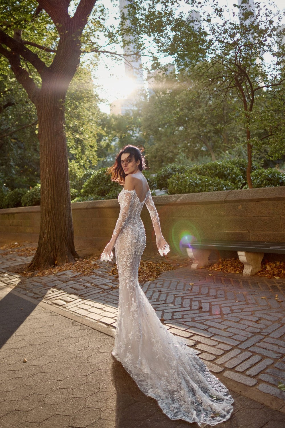 Beaded Off-the-Shoulder Long Sleeve Fit-and-Flare Wedding Dress by Love by Pnina Tornai — image 2 of 4
