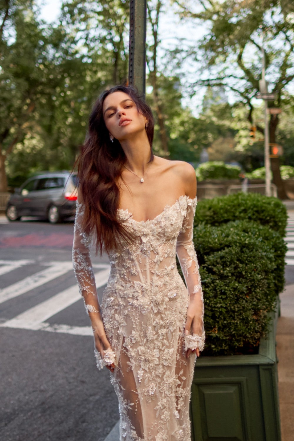 fringe beaded dress White Wedding Dress Mermaid Lace Strapless Off The Shoulder Beaded Long Sleeves Chapel Train Bridal Gown With Appliques main image 1