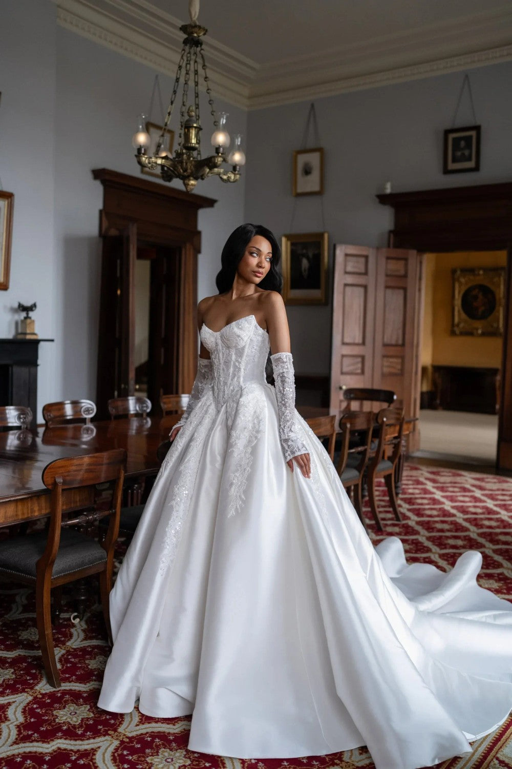 Beaded Mikado Ball Gown With Open Basque Waist by Blanche Bridal — image 2 of 5