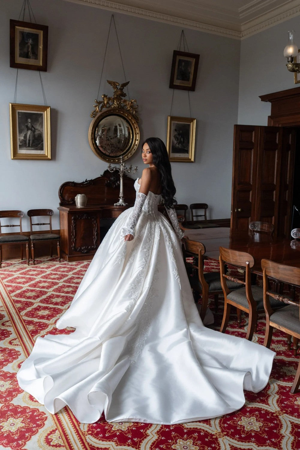 Beaded Mikado Ball Gown With Open Basque Waist