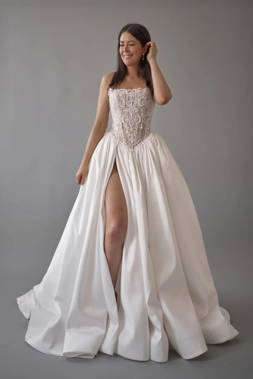 Dramatic And Modern Embelllished Ball Gown With Corset And Silk by Blanche Bridal — image 1 of 2