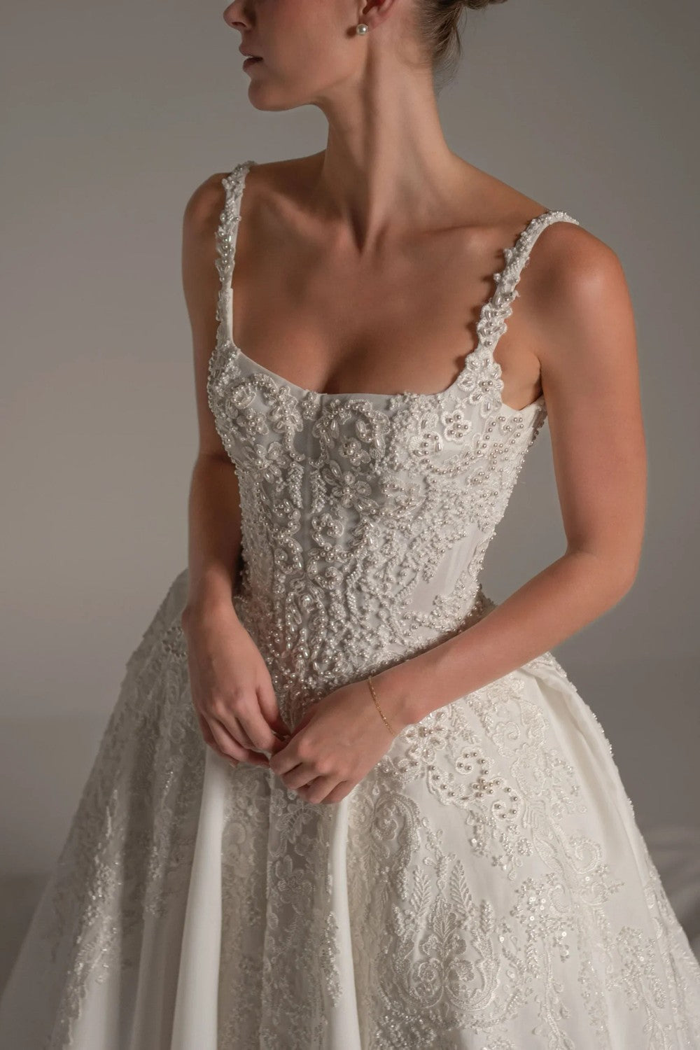 Dramatic Beaded Ball Gown With Basque Waist by Blanche Bridal — image 2 of 4