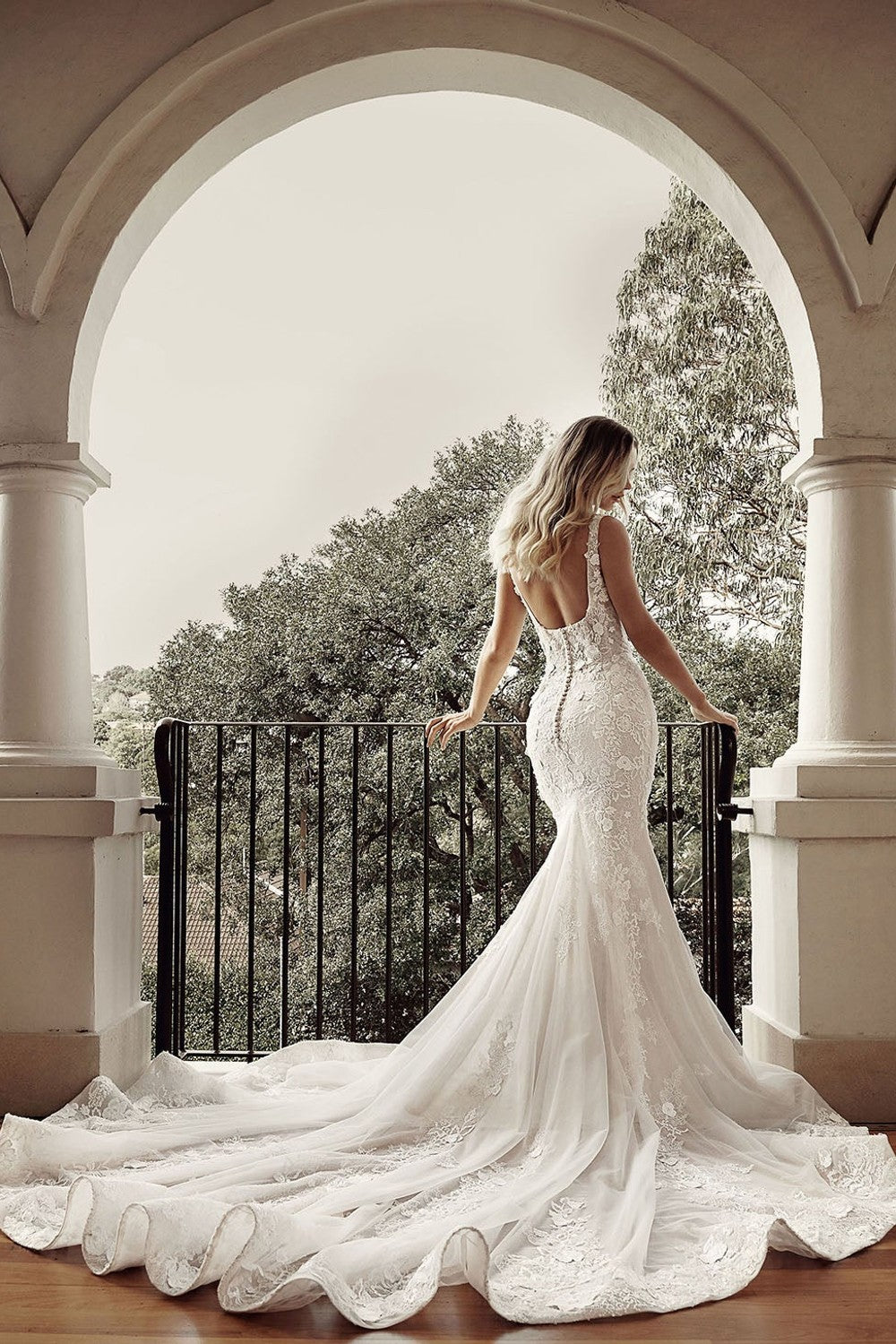 Embellished Square-Neck Fit-and-Flare Wedding Dress With Overskirt by Blanche Bridal — image 2 of 4