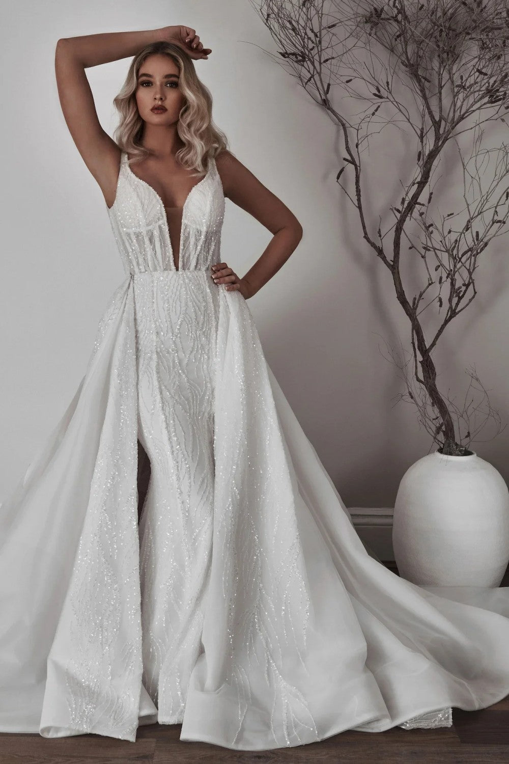 V-Neck Fit-and-Flare Wedding Dress | Kleinfeld Bridal