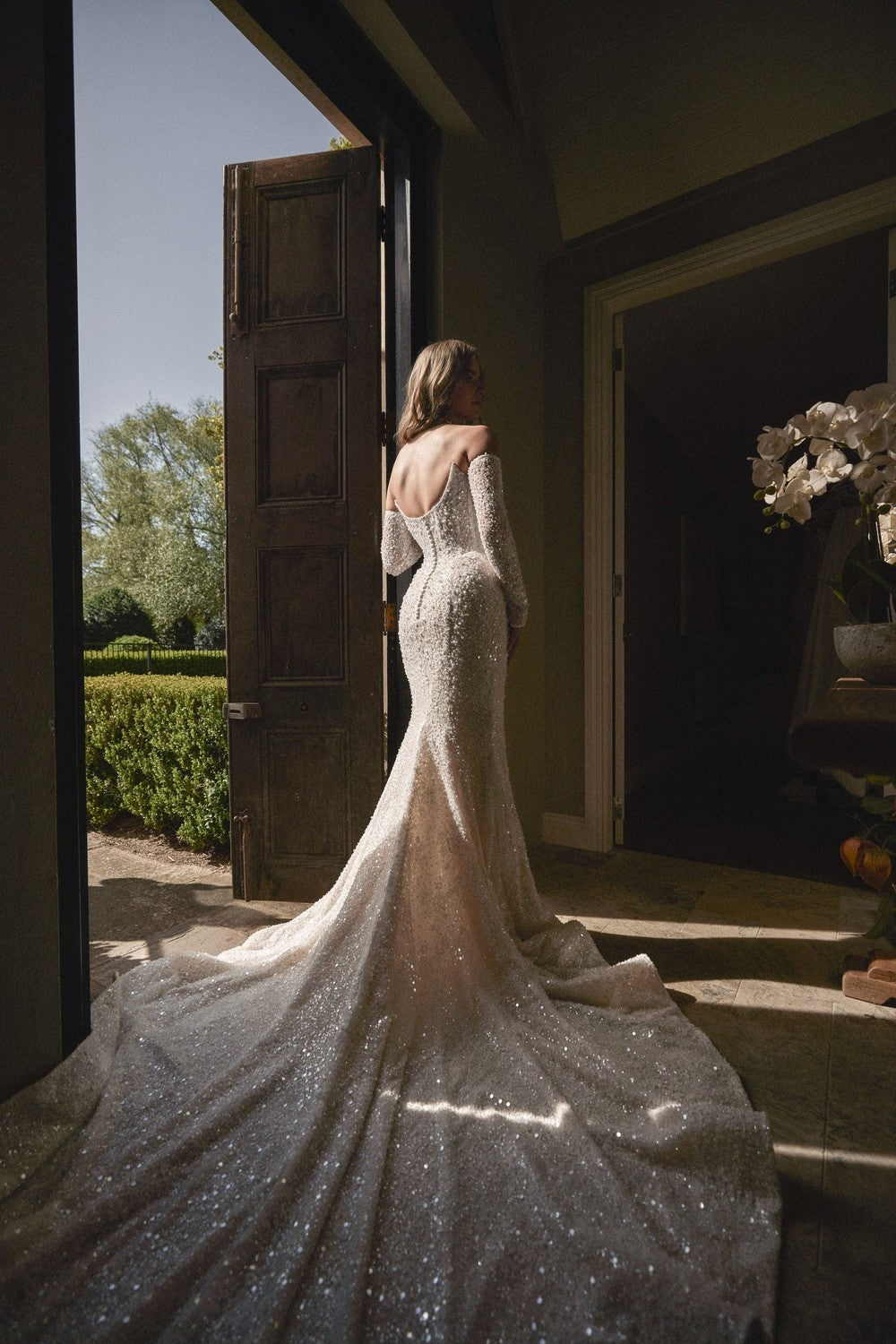 Shimmering Fit-and-Flare Wedding Dress With Detachable Sleeves by Blanche Bridal — image 2 of 2