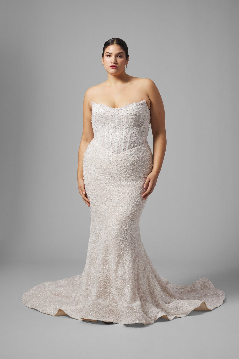 Plus-Size Fit-and-Flare Wedding Dress With Detachable Sleeves by Blanche Bridal — image 2 of 4