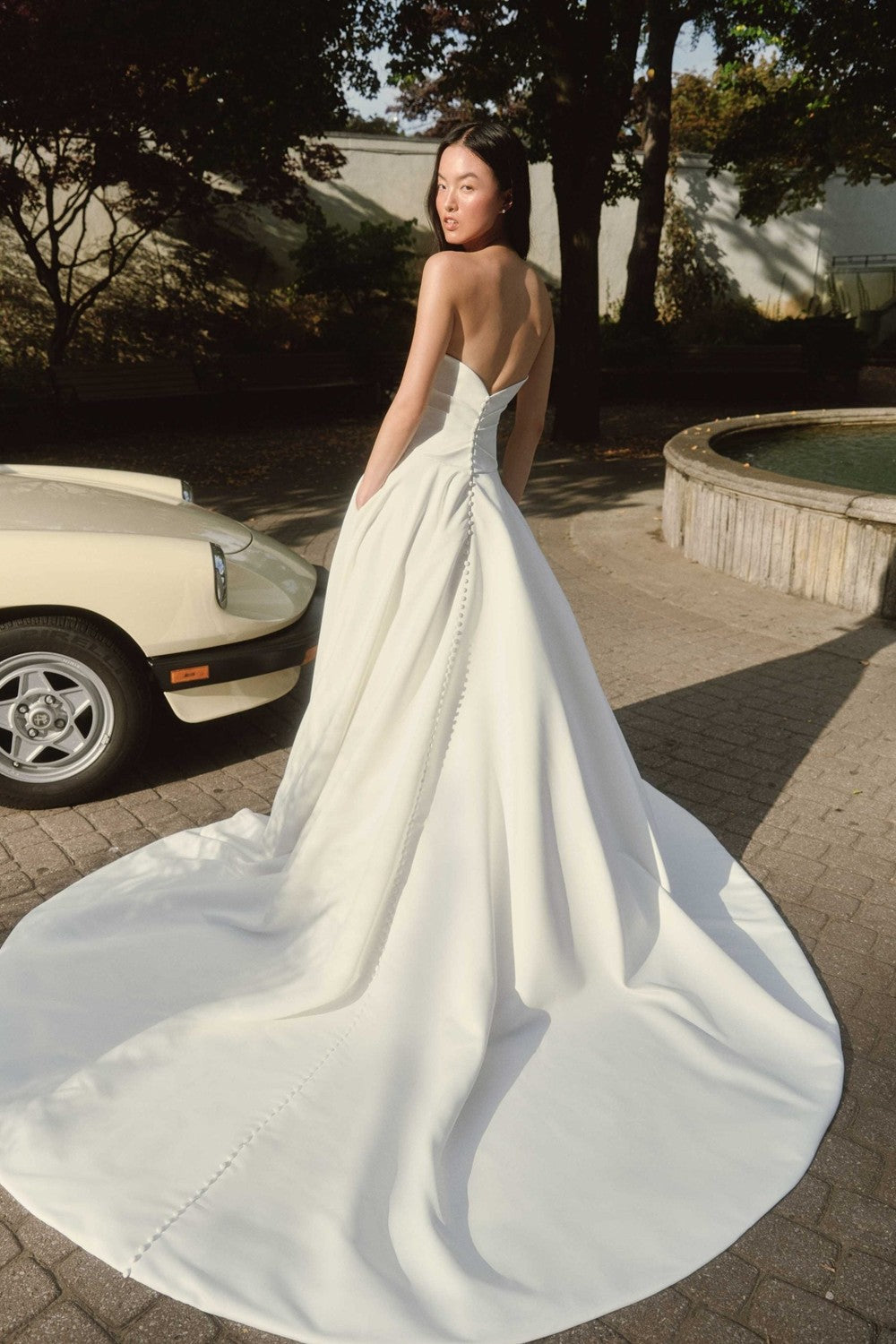 Chic and Architectural A-Line Wedding Dress With Buttons by Alyne by Rita Vinieris — image 2 of 2