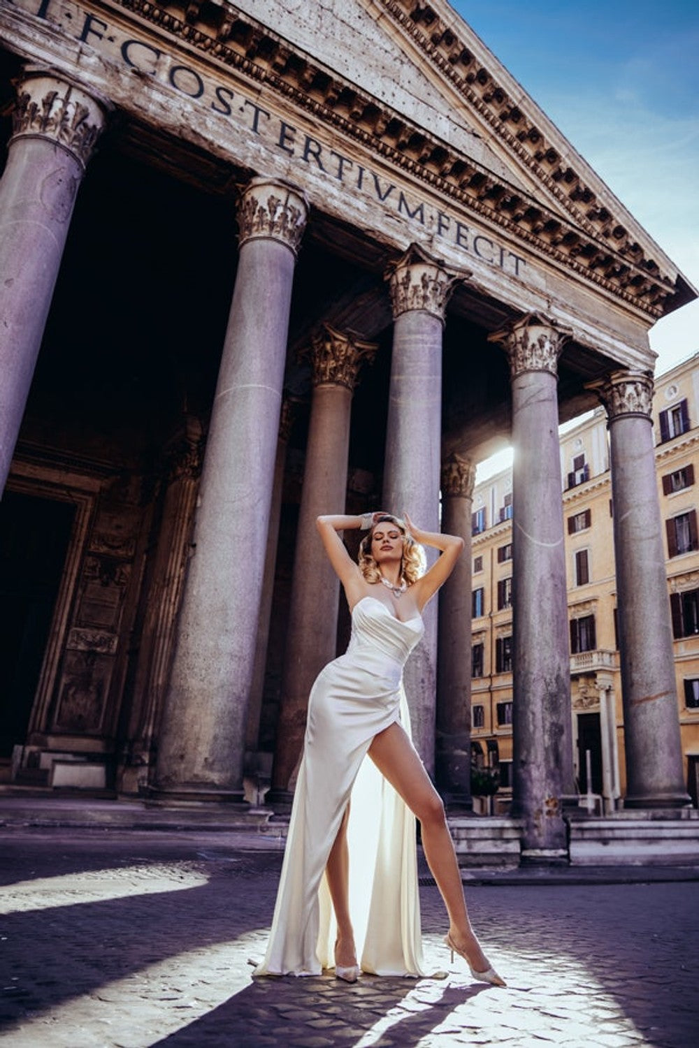 Chic and Sexy Sheath Wedding Dress With Slit by Maison Signore — image 1 of 2