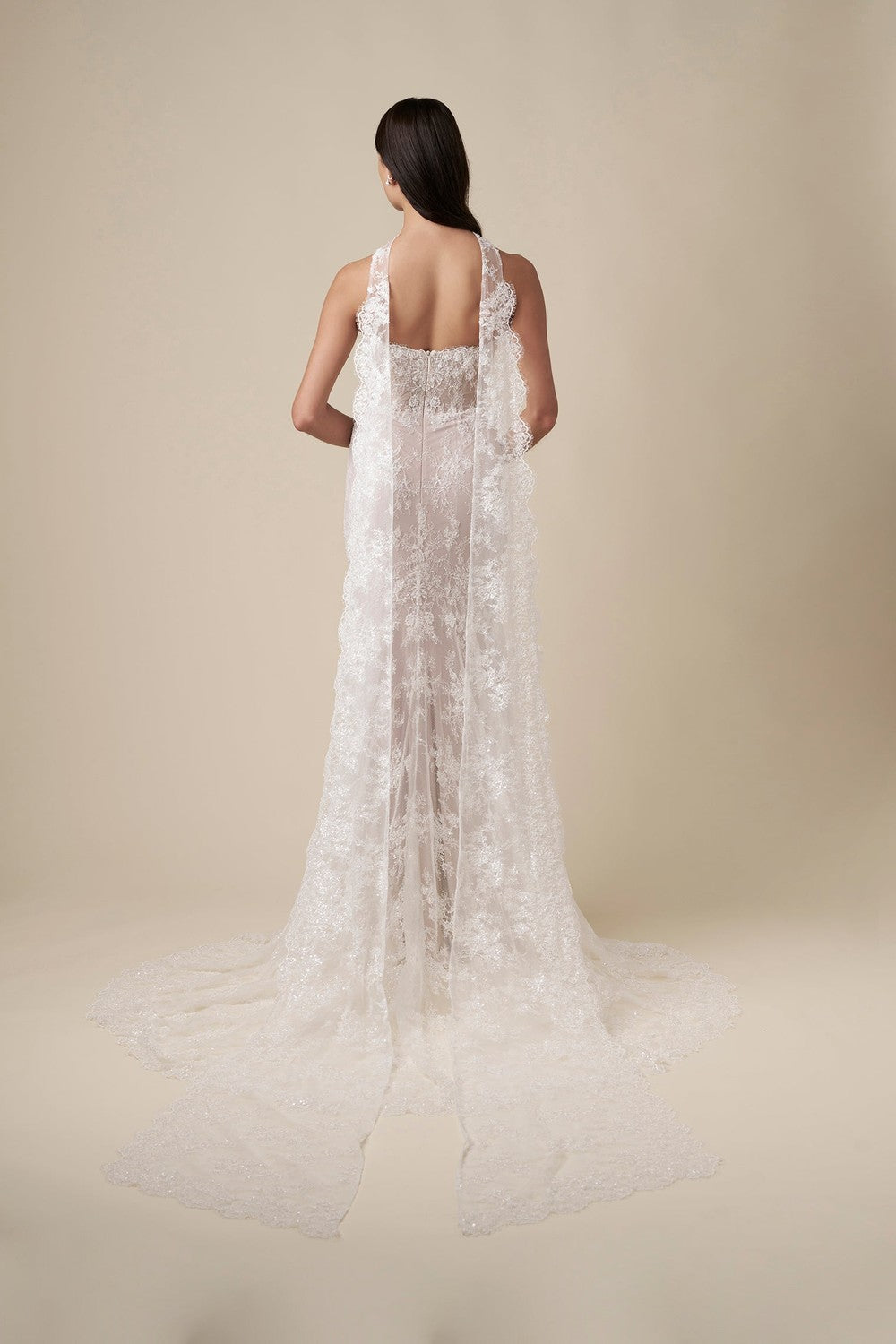 Chic And Romantic Lace Sheath Wedding Dress With Neck Scarf by Danielle Caprese — image 2 of 2