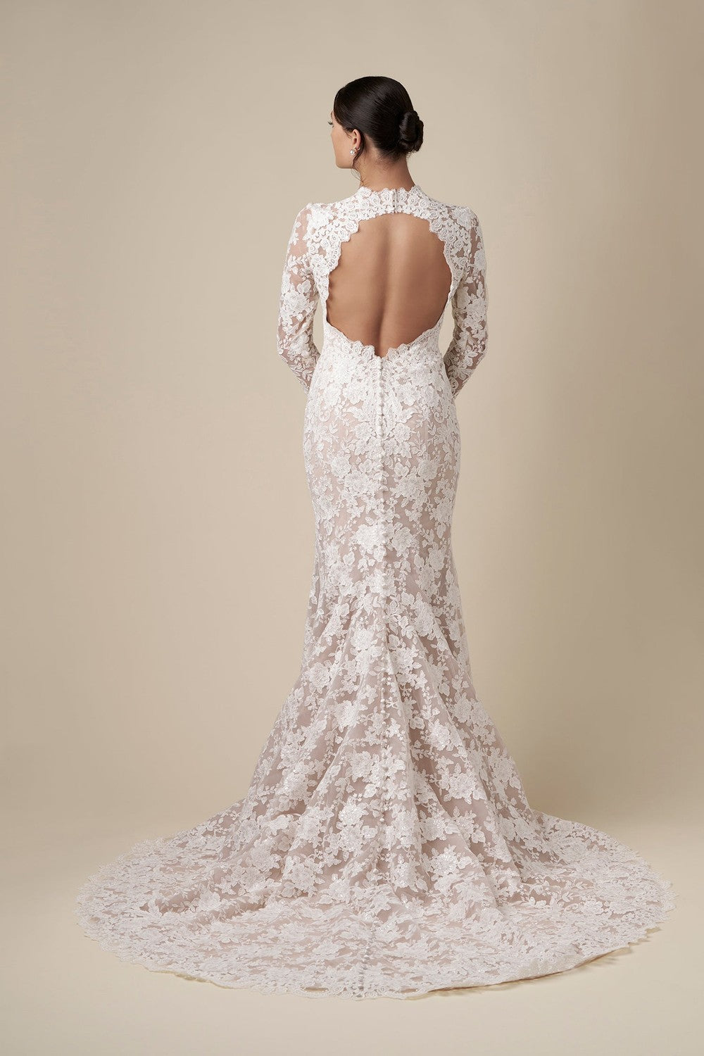Long Sleeve Lace Sheath Wedding Dress With Open Back And Slit | Kleinfeld Bridal Long Sleeve Lace Sheath Wedding Dress With Open Back And Slit | Kleinfeld Bridal