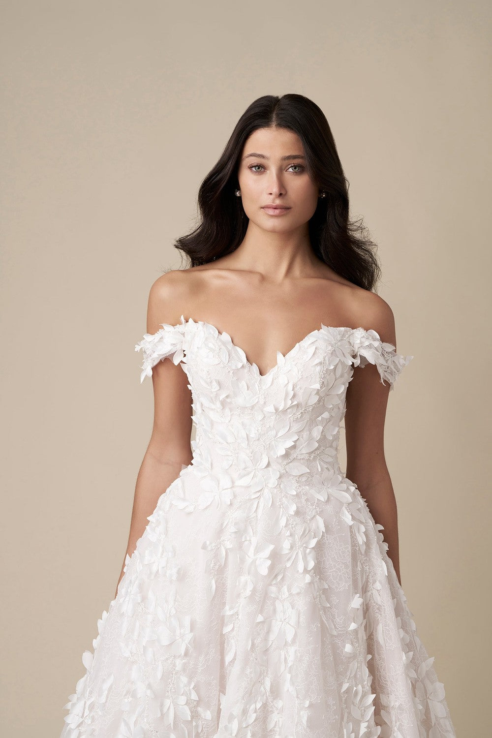 Modern Off-The-Shoulder Floral Ball Gown With Buttons by Danielle Caprese — image 2 of 3