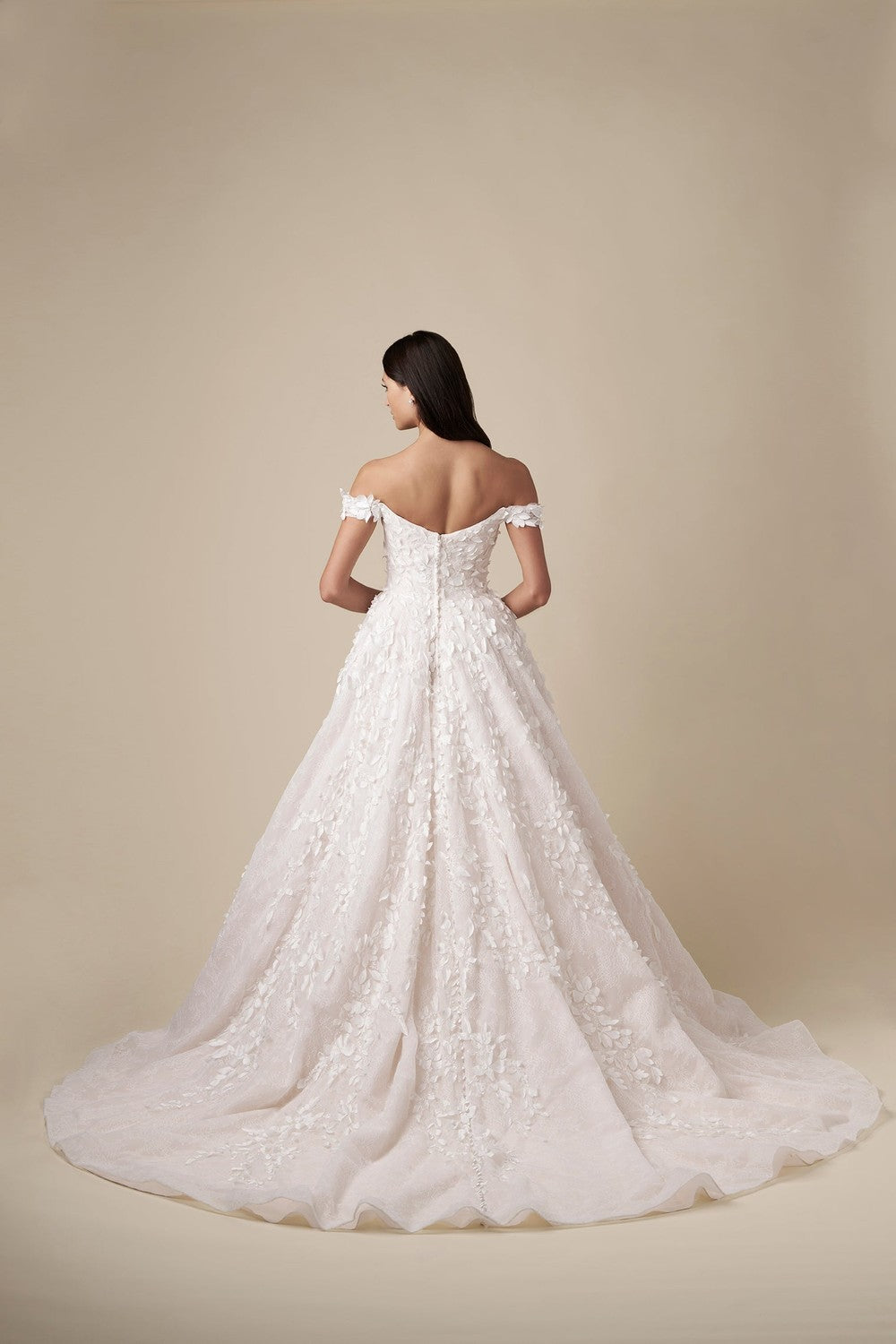 Modern Off-The-Shoulder Floral Ball Gown With Buttons by Danielle Caprese — image 3 of 3