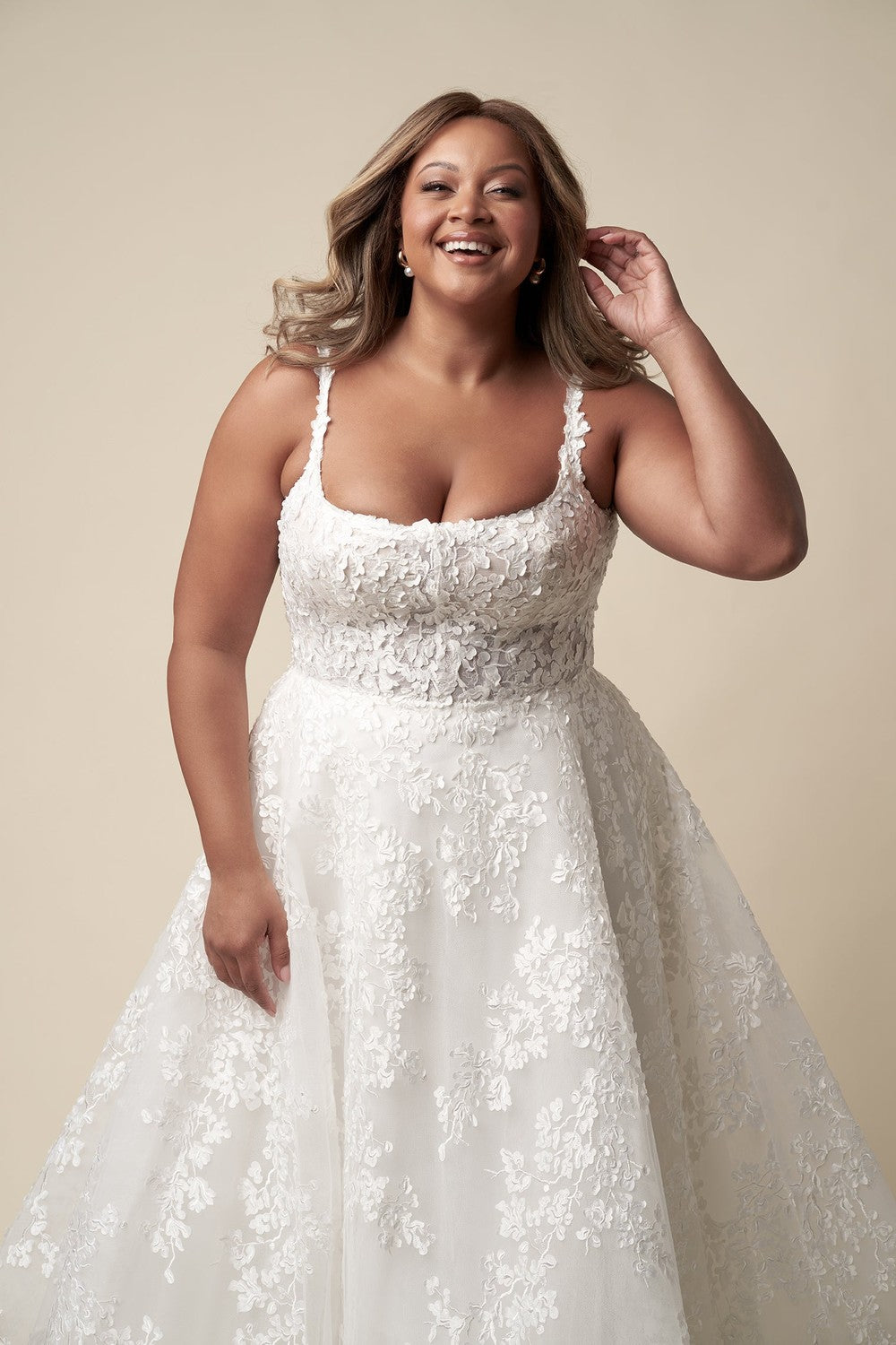 Plus-Size Modern And Romantic Square-Neck Floral A-Line Wedding Dress by Danielle Caprese — image 2 of 3