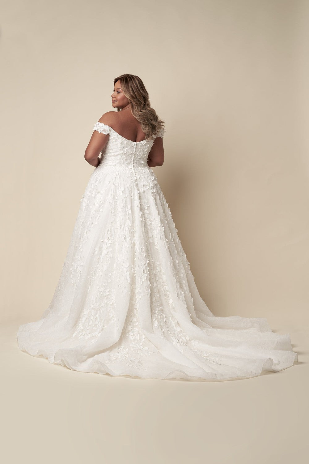 Plus-Size Modern Off-The-Shoulder Floral Ball Gown With Buttons by Danielle Caprese — image 3 of 3