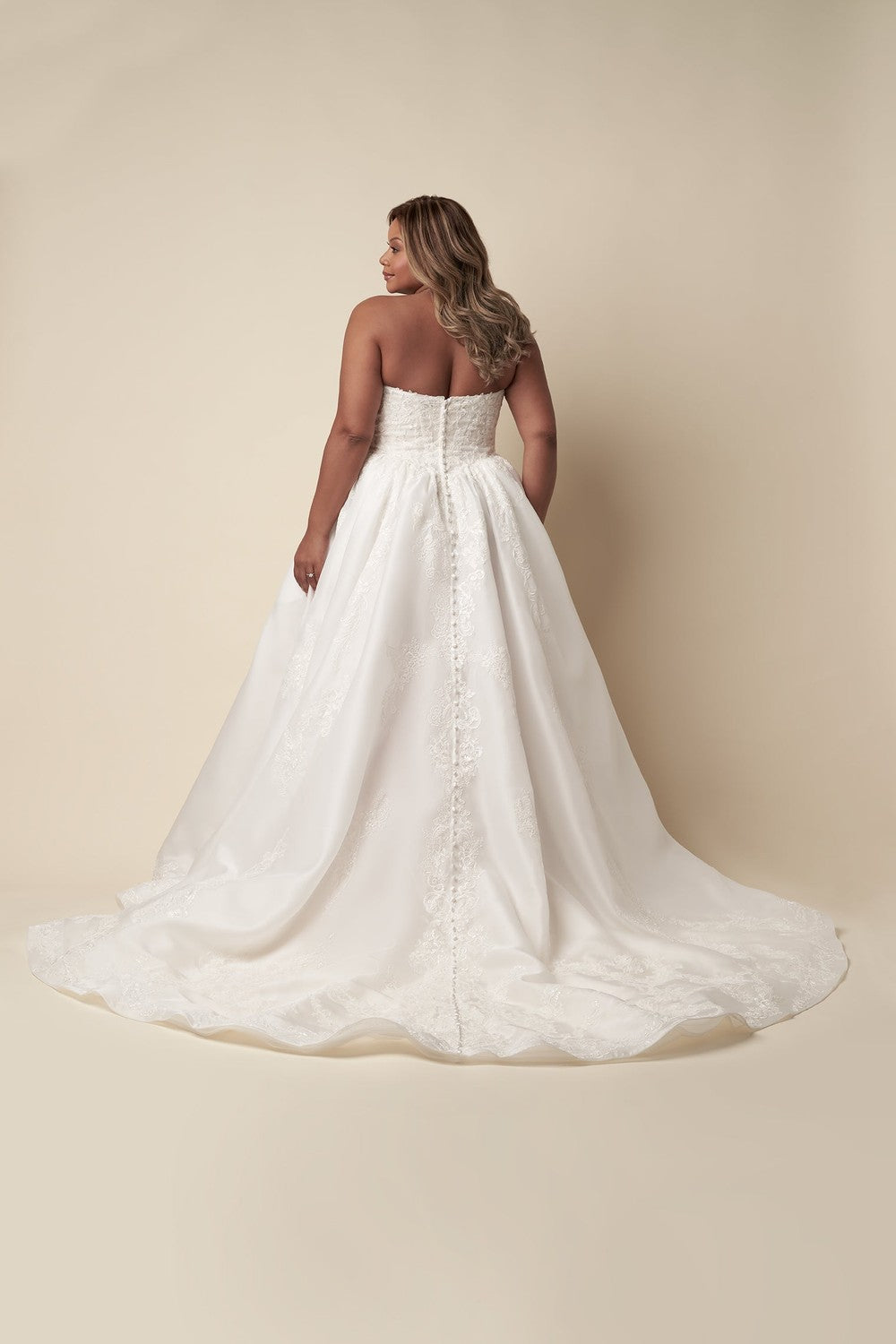 Plus-Size Regal And Romantic Strapless Lace Ball Gown With Buttons by Danielle Caprese — image 3 of 3