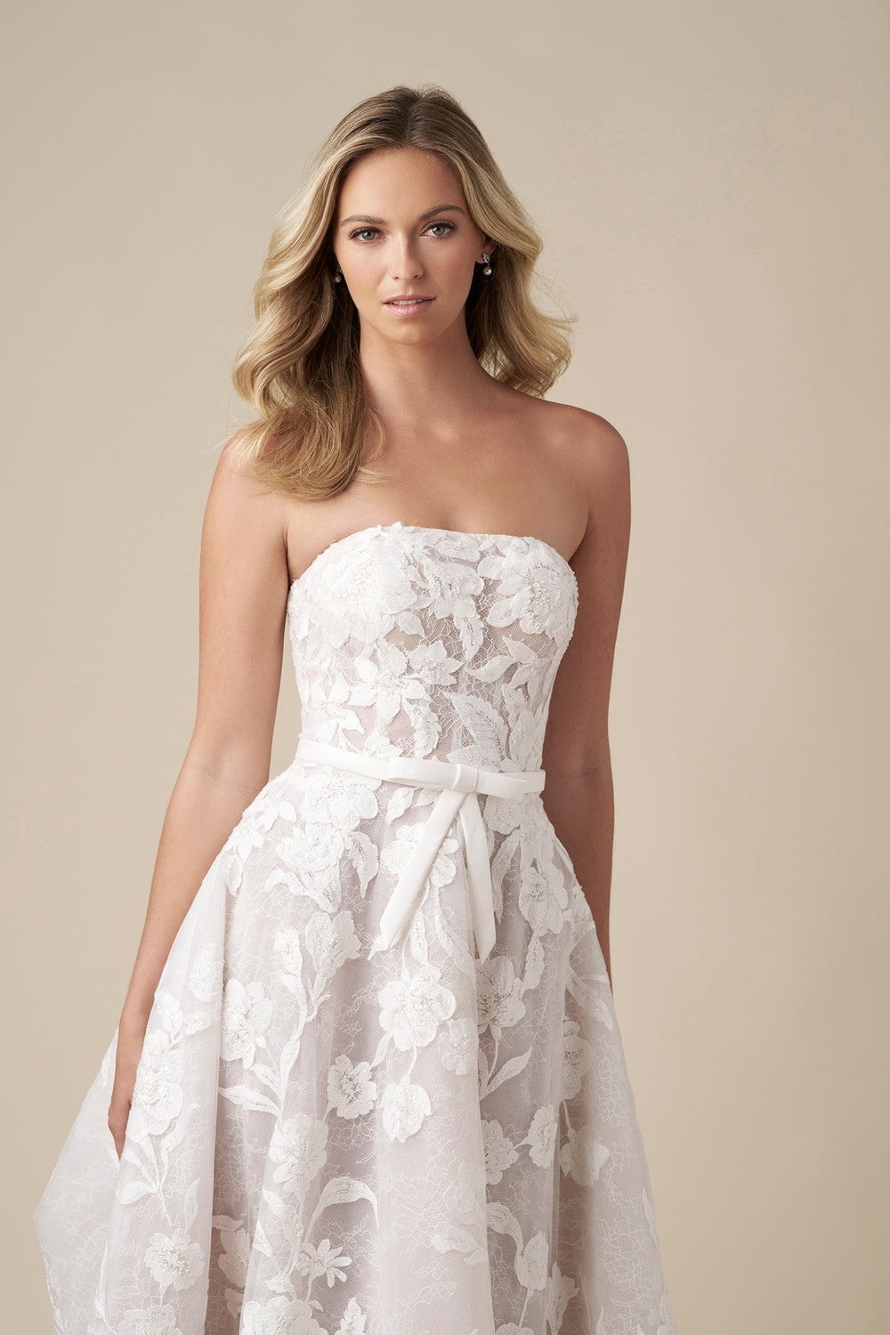 Romantic Floral Lace A-Line Wedding Dress With Bow by Danielle Caprese — image 2 of 4