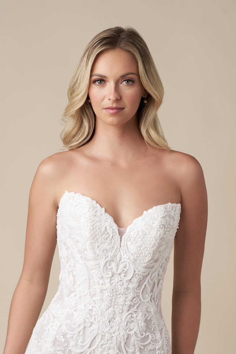 Unique And Glamorous Beaded Lace Fit-And-Flare Wedding Dress by Danielle Caprese — image 2 of 5