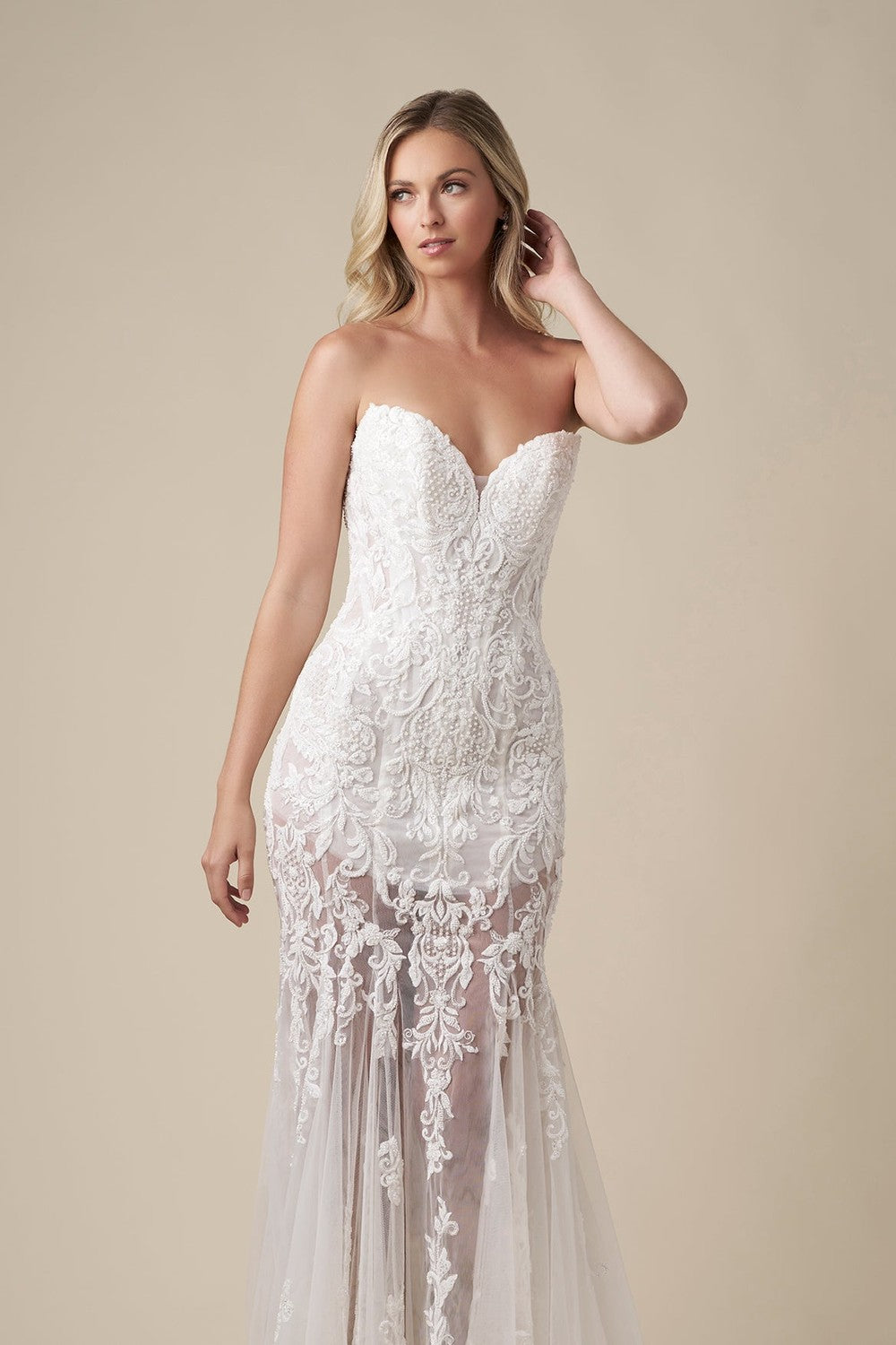 Unique And Glamorous Beaded Lace Fit-And-Flare Wedding Dress by Danielle Caprese — image 4 of 5