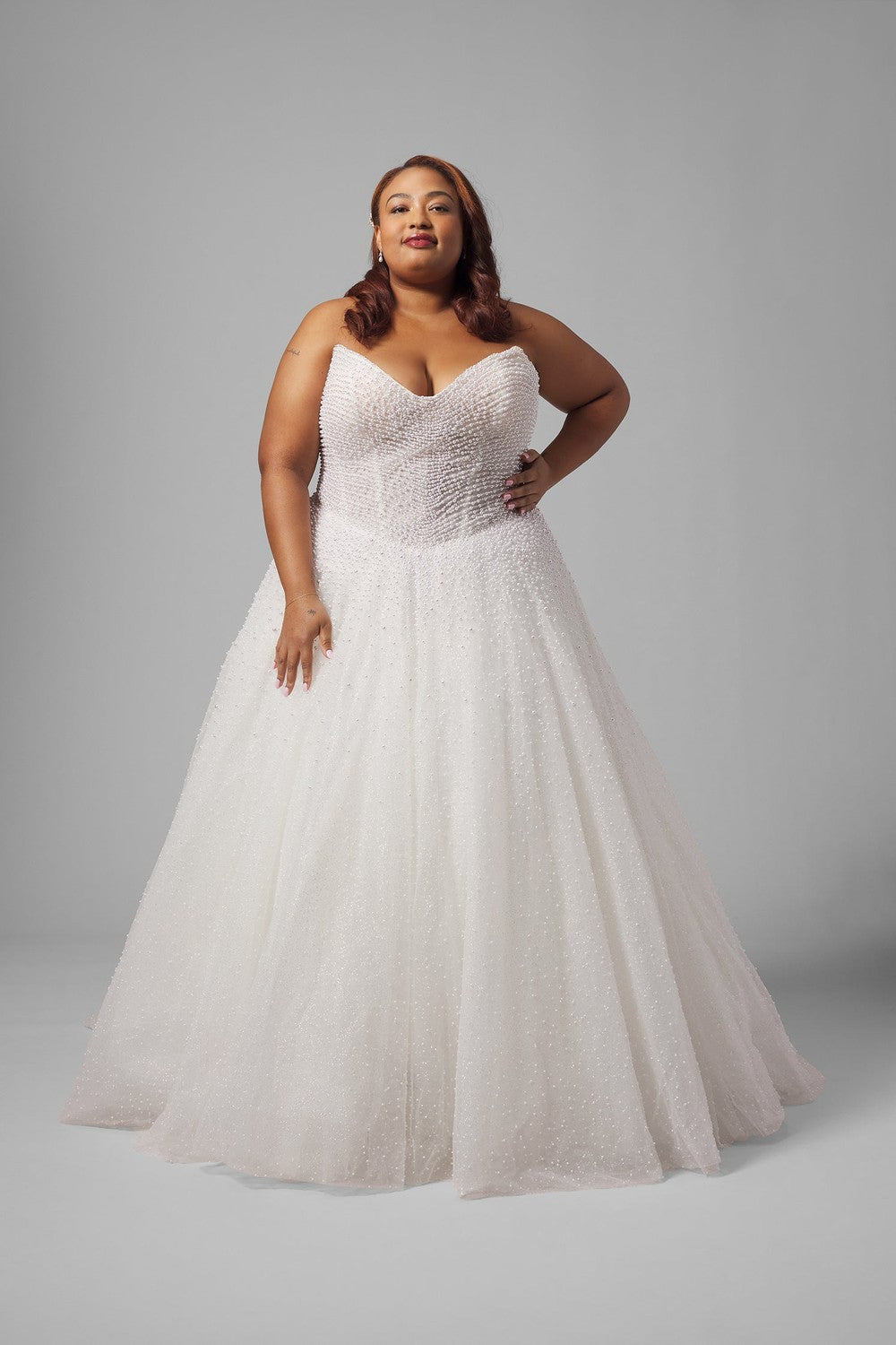 Plus-Size Dramatic And Feminine Pearl-Embellished Tulle Ball Gown by Demetrios — image 2 of 4