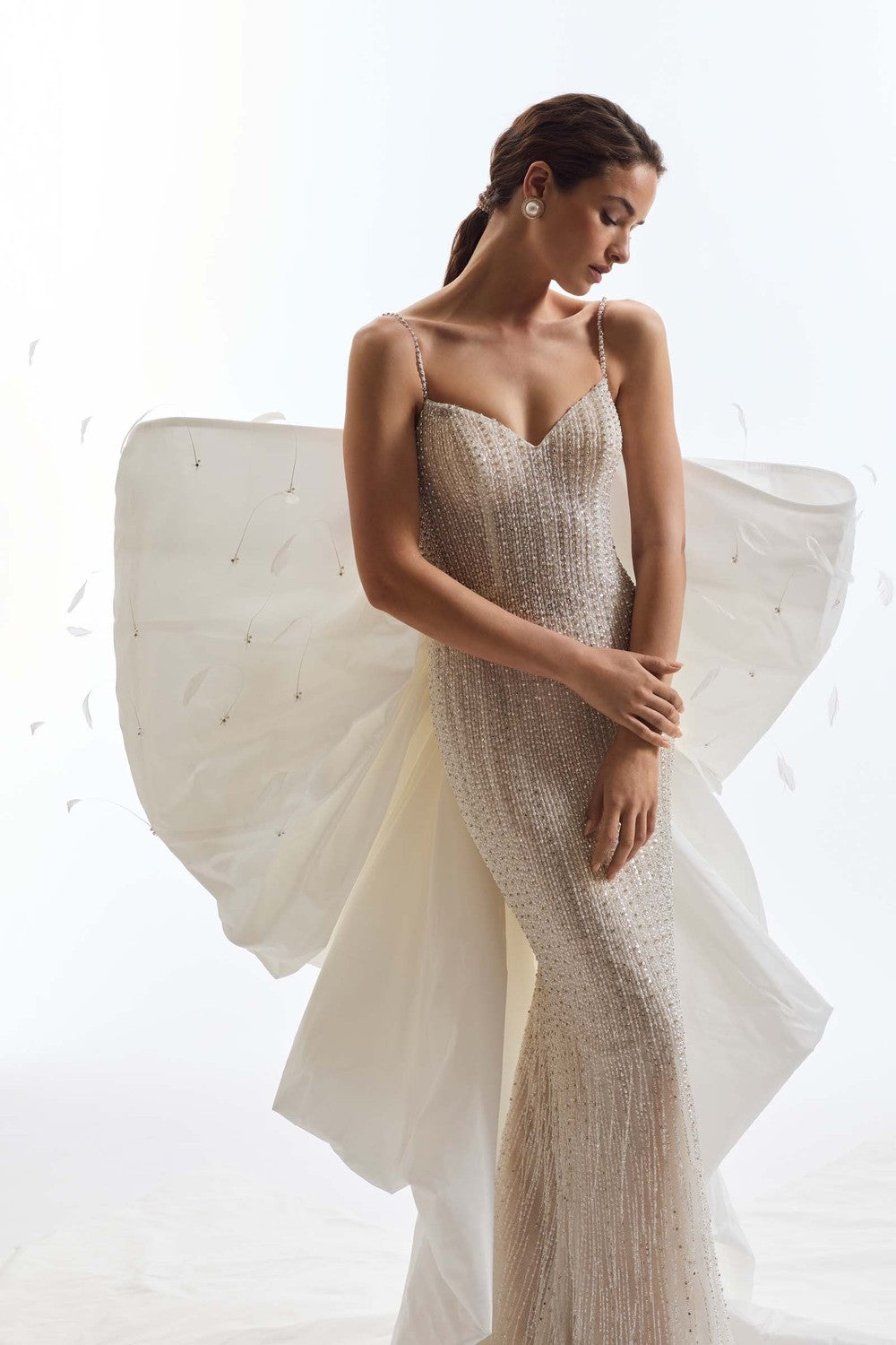Fully-Embellished Sheath Wedding Dress With Detachable Bow Cape by Demetrios — image 3 of 3
